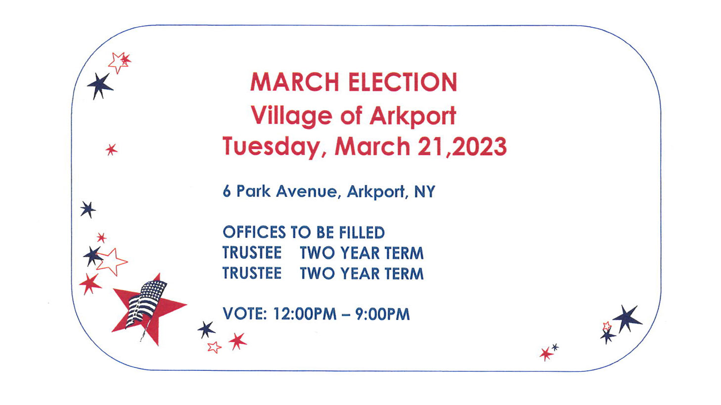Village of Arkport Elections March 21, 2023